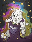  &lt;3 anthro asriel_dreemurr black_sclera claws clothed clothing flower_petals grin horn jewelry locket long_ears male petals robe scarlet_the_red solo undertale video_games 
