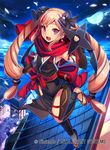  alternate_costume blonde_hair elise_(fire_emblem_if) fire_emblem fire_emblem_cipher fire_emblem_if flat_chest full_body full_moon hair_ribbon looking_at_viewer moon naaamo night night_sky ninja no_socks official_art outdoors petals purple_eyes red_scarf ribbon rooftop sandals scarf shuriken sky solo tabi twintails 