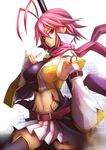  bandages bare_shoulders belt breasts commentary_request detached_sleeves koihime_musou large_breasts midriff navel pink_eyes pink_hair ryofu scarf sideboob skirt solo sowel_(sk3) tattoo thighhighs 