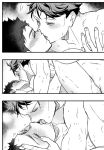  2boys anal aunnnn1330 blush greyscale haikyuu!! iwaizumi_hajime kiss licking_lips monochrome multiple_boys nude oikawa_tooru_(haikyuu!!) tongue tongue_out yaoi 