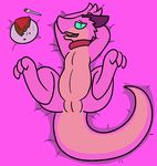  2016 aliasing anthro bed blue_eyes cake collar digital_media_(artwork) female food horn kobold nude open_mouth pussy reptile scalie solo spaffy trout_(artist) 