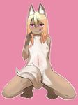  anthro blush breasts convenient_censorship crouching female fur hair kemono looking_at_viewer mammal navel nipples nude peruri simple_background solo tail_censorship teenager tongue young 