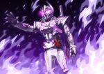  1boy absurdres armor driver_(kamen_rider) fire grey_armor highres kamen_rider kamen_rider_gotchard_(series) kamen_rider_valvarad otokamu purple_fire rider_belt tokusatsu valvarusher 