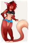  anthro breasts chesta clothing feline female looking_at_viewer mammal simple_background smile solo standing tight_clothing under_boob wide_hips 