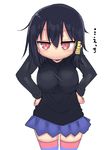  black_hair blush cool-kyou_shinja hair_tubes komori-san_wa_kotowarenai! komori_shuri long_hair looking_at_viewer red_eyes skirt solo striped striped_legwear thighhighs translated zettai_ryouiki 