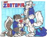  anthro balls blush bottomless canine cloth clothed clothing disney fur gary_(zootopia) humanoid_penis larry_(zootopia) male male/male mammal penis racthetmechanic wolf zootopia 