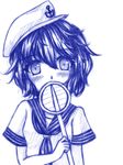  blush hat hidden_mouth hishaku monochrome murasa_minamitsu sailor_collar sailor_hat sketch solo touhou yuran_(kuen-hien) 