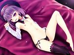  bad_id bad_pixiv_id black_legwear detached_sleeves fate/grand_order fate_(series) flat_chest hat helena_blavatsky_(fate/grand_order) nipples okuri_banto panties purple_eyes purple_hair ribs single_thighhigh solo thighhighs topless underwear white_sleeves 