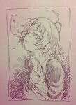 1boy ahoge akizuki_ryo antenna_hair glasses greyscale idolmaster kotoyama male_focus monochrome short_hair solo sweat traditional_media 