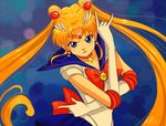  \m/ angry bangs bishoujo_senshi_sailor_moon blonde_hair blue_background blue_eyes blue_sailor_collar bow choker circlet double_bun earrings elbow_gloves gloves hair_ornament hairclip jewelry lisginka long_hair looking_at_viewer parted_bangs pose red_bow red_choker sailor_collar sailor_moon sailor_senshi_uniform serious solo star star_earrings tsukino_usagi twintails very_long_hair white_gloves 