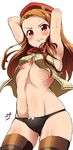  alisa_ilinichina_amiella alisa_ilinichina_amiella_(cosplay) black_panties blush breasts brown_eyes brown_hair company_connection cosplay god_eater god_eater_2:_rage_burst hat idolmaster idolmaster_(classic) idolmaster_million_live! long_hair minase_iori panties shift_(waage) small_breasts solo thighhighs underboob underwear 