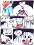  2016 aftertale animated_skeleton bone clothing comic dialogue empty_smile english_text jacket loverofpiggies male one_eye_closed papyrus_(undertale) sans_(undertale) scarf skeleton text undead undertale video_games wink 