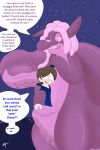  absurd_res anthro bloop_(tacokurt) blush bogroo dialogue duo hi_res human humanoid hybrid kangaroo macropod male male/male mammal marsupial monster octoroo partially_inside pouch_(anatomy) pouch_vore purple_body unusual_anatomy vore zach_(zeroverse) zeroverse 