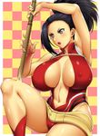 :o ameoto arm_up armpits bangs bare_shoulders belt black_hair blush boku_no_hero_academia boots breasts breasts_apart center_opening checkered checkered_background colored_eyelashes covered_nipples from_side grey_eyes hand_up high_collar high_ponytail hip_bones holding holding_sword holding_weapon huge_breasts impaled knee_up leotard long_hair looking_to_the_side navel open_mouth outside_border pink_background ponytail red_footwear red_leotard serious shiny shiny_skin skin_tight solo sword thick_thighs thighs v-shaped_eyebrows weapon yaoyorozu_momo yellow_background 