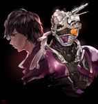  black_hair chase_(kamen_rider_drive) dual_persona highres kamen_rider kamen_rider_drive_(series) male_focus mashin_chaser mask purple_eyes solo yang-do 