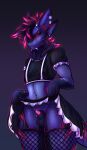  absurd_res animal_genitalia annoyed anthro balls bodily_fluids bottomwear clothed clothing clothing_lift dark_body dark_fur double_ear dragon dripping ear_piercing eyebrow_piercing eyebrow_slit eyebrows eyelashes facial_piercing felid feline femboy fishnet_clothing fishnet_legwear fur furred_dragon furred_scalie genital_fluids genitals glowing glowing_markings hi_res highlights_(coloring) hip_piercing hybrid leaking_precum legwear lip_piercing looking_at_viewer maid_uniform male mammal markings mythological_creature mythological_scalie mythology neck_tuft penis piercing pink_eyes pink_highlights pink_penis precum precum_drip scalie scar sheath signature skirt skirt_lift snakebite_piercing snow_(snowxwx) snowxwx solo stomach_piercing striped_body striped_fur stripes tuft uniform watermark 