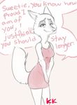  anthro breasts canine clothed clothing dialogue dress english_text female green_eyes looking_at_viewer mammal mature_female mother parent phallusbro smile solo text wolf 