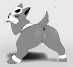  2016 against_wall animal_genitalia animal_pussy anus bone butt canine canine_pussy female feral fire fire_breathing fur grey_background half-closed_eyes houndour inviting kamikitsu looking_at_viewer looking_back mammal monochrome nintendo nude pok&eacute;mon pussy raised_tail rear_view simple_background skull solo spread_legs spreading video_games 