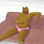  absurd_res anthro bear belly brown_fur bulge clothed clothing ear_piercing edooddles facial_piercing fur hi_res male mammal overweight piercing simple_background sitting sofa solo topless underwear white_background 