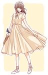 ahoge bag commentary_request dress handbag highres matsuda_hikari original simple_background skirt smile solo 