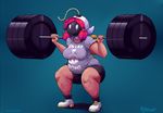  bob-omb breasts clothing crouching dark_skin exercise female hair mario_bros mataknight nintendo pink_hair shorts shygirl shyguy sweat video_games weightlifting workout 