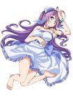  barefoot blue_eyes bracelet dress full_body jewelry long_hair looking_at_viewer official_art pendant purple_hair ryuugajou_nanana ryuugajou_nanana_no_maizoukin simple_background smile solo spaghetti_strap sundress white_background 