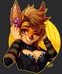  2016 amber_eyes anthro bat bra breasts cleavage clothed clothing ear_piercing facial_piercing female headphones lip_piercing mammal nose_piercing nose_ring one_eye_closed piercing pointy_ears pollo-chan sleeveless_shirt solo spiked_bra underwear 