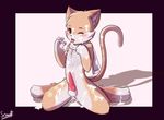  2016 animal_genitalia animal_penis balls blinking blushes cat cub cum cum_on_body cum_on_face cute feline feline_penis fur mammal messy nude paws penis scarf senz shadow sitting sticky tongue young 