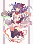  adapted_costume bangs black_legwear blunt_bangs breasts bridal_gauntlets capelet cleavage crescent crescent_hair_ornament dress elbow_gloves fire full_body gloves hair_ornament hair_ribbon jitome large_breasts miniskirt multicolored multicolored_clothes multicolored_dress nakaichi_(ridil) patchouli_knowledge purple_dress purple_eyes purple_hair ribbon short_dress skirt solo striped striped_dress thighhighs touhou triangle_mouth 