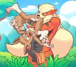  abs anal anger_vein anthro anthrofied arcanine balls barefoot brown_fur butt canine clothing detailed_background duo eevee erection feet fluffy fluffy_tail forced fur humanoid_penis lifted loincloth male male/male mammal nintendo oral orange_fur outside partially_retracted_foreskin penis pok&eacute;mon poking_out redhixen rimming scared sex size_difference uncut upside_down video_games 