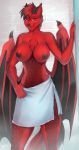  anthro breasts canid canine clothed clothing dragon female horn hybrid knight_dd looking_at_viewer mammal naked_towel nipples smile solo standing tongue tongue_out topless towel wings 