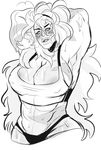  1girl abs armpits biceps breasts female jasper_(steven_universe) long_hair monochrome muscle orangekisses panties solo steven_universe sweat tank_top underwear white_background white_hair wide_hips 