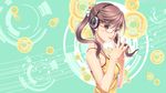  brown_hair female glasses green_eyes headphones koutaro solo twintails 