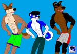  anthro buster_(lady_and_the_tramp) canine clothed clothing doberman dog german_shepherd male mammal muscular nipples thunderbolt topless 