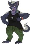  anthro astro-dog barefoot breasts clothed clothing collar disney dog_tags ear_piercing fangs female grin honey_(zootopia) honey_badger looking_at_viewer mammal mustelid piercing shock_collar solo zootopia 