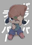 2024 5_fingers absurd_res anthro bodily_fluids bottomwear canid canine canis clothing crying domestic_dog fingers footwear headgear headwear hi_res japanese_text looking_at_viewer male mammal oposa pants parappa_the_rapper sad solo sony_corporation sony_interactive_entertainment tears text translation_request