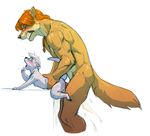  2016 anthro bent_over blue_markings blush breasts canine cum cum_inside cyndi dog eyes_closed female from_behind_position fur hair larger_male lying male male/female mammal markings mustelid nude on_front orange_fur orange_hair otter penetration raised_tail sex side_boob simple_background size_difference small_breasts smaller_female snarling table white_background white_fur white_hair wolfy-nail zaush_(character) 