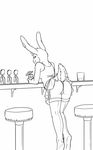  alcohol anthro beverage black-kitten black_and_white clothed clothing digitigrade female food lagomorph looking_at_viewer mammal monochrome presenting rabbit simple_background skirt solo white_background 