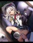  bad_id bad_pixiv_id coffee come_hither couch cup epaulettes eyebrows_visible_through_hair gloves grey_eyes hat jacket kantai_collection kashima_(kantai_collection) long_hair long_sleeves looking_at_viewer lying military military_uniform miniskirt on_back on_couch out_of_frame panties pantyshot pantyshot_(lying) pillow pleated_skirt pov pov_hands silver_hair skirt smile solo_focus stuffed_animal stuffed_cat stuffed_toy table takemori_shintarou teacup twintails underwear uniform wavy_hair white_gloves white_panties 