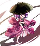  barefoot bowl highres holding_needle japanese_clothes kimono minigirl needle purple_hair red_eyes rokugou_daisuke solo stance sukuna_shinmyoumaru touhou 