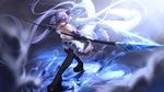 blindfold breasts bzerox cleavage detached_sleeves highres large_breasts long_hair original polearm solo spear twintails very_long_hair weapon 