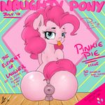  2016 aer0_zer0 anus blue_eyes butt dock earth_pony english_text equine eyelashes female friendship_is_magic hair horse long_hair looking_at_viewer looking_back mammal my_little_pony pink_hair pinkie_pie_(mlp) pony pussy solo text tongue tongue_out 