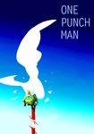  animal bald bird blue_sky bodysuit cape copyright_name day gloves gradient long_sleeves male_focus mochishio one-punch_man outdoors pole red_gloves saitama_(one-punch_man) shade sky solo squatting 