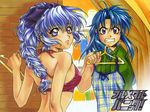  bikini_top blue_hair braid chidori_kaname full_metal_panic! multiple_girls non-web_source purple_eyes purple_hair single_braid surprised swimsuit teletha_testarossa undressing wallpaper 