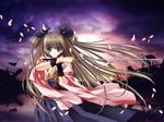  blue_eyes brown_hair carnelian japanese_clothes long_hair push!! solo sword wallpaper weapon 