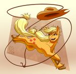  2016 applejack_(mlp) blonde_hair cowboy_hat equine female freckles friendship_is_magic green_eyes hair hat horse lasso mammal my_little_pony mykegreywolf pony rope solo 