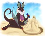  2016 anthro anthrofied barefoot bat beach big_breasts big_ears bikini blue_tongue bra breasts claws cleavage clothed clothing eyewear fur glasses half-closed_eyes hi_res iko kneeling looking_at_viewer mammal membranous_wings nintendo noivern open_mouth outside pok&eacute;mon pok&eacute;morph purple_skin raised_tail red_claws red_nose sand sand_castle sculpture seaside shovel skimpy smile solo swimsuit teeth toe_claws translucent tuft underwear video_games white_fur wings wyvern yellow_eyes 