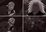  2boys male_focus monochrome multiple_boys naruto outdoors rinne_sharingan rinnegan sky uchiha_madara 