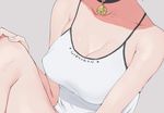  bare_shoulders bell bell_collar breasts close-up collar collarbone covered_nipples head_out_of_frame jingle_bell large_breasts original shirt simple_background solo taut_clothes taut_shirt uni_(melm) 
