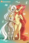  2016 anthro apple_bloom_(mlp) blush breasts cub dancing duo female female/female friendship_is_magic hair hair_bow hair_ribbon lumineko my_little_pony nipples open_mouth patreon pussy red_hair ribbons saliva saliva_string tongue young zecora_(mlp) 